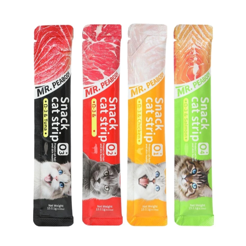 Súp Thưởng cho mèo Snack Cat Strip Mr.PeaBody mượt lông, bổ sung dinh dưỡng tăng cân cho thú cưng 15g (10-50 thanh)